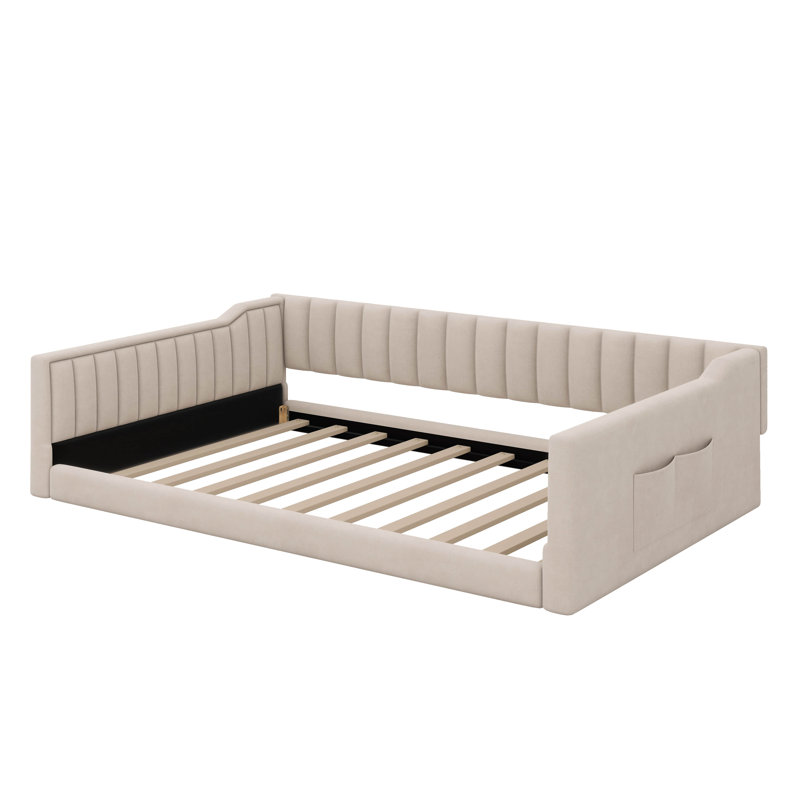 Upholstery Daybed And Side Storage Pocket, Full XL, Beige