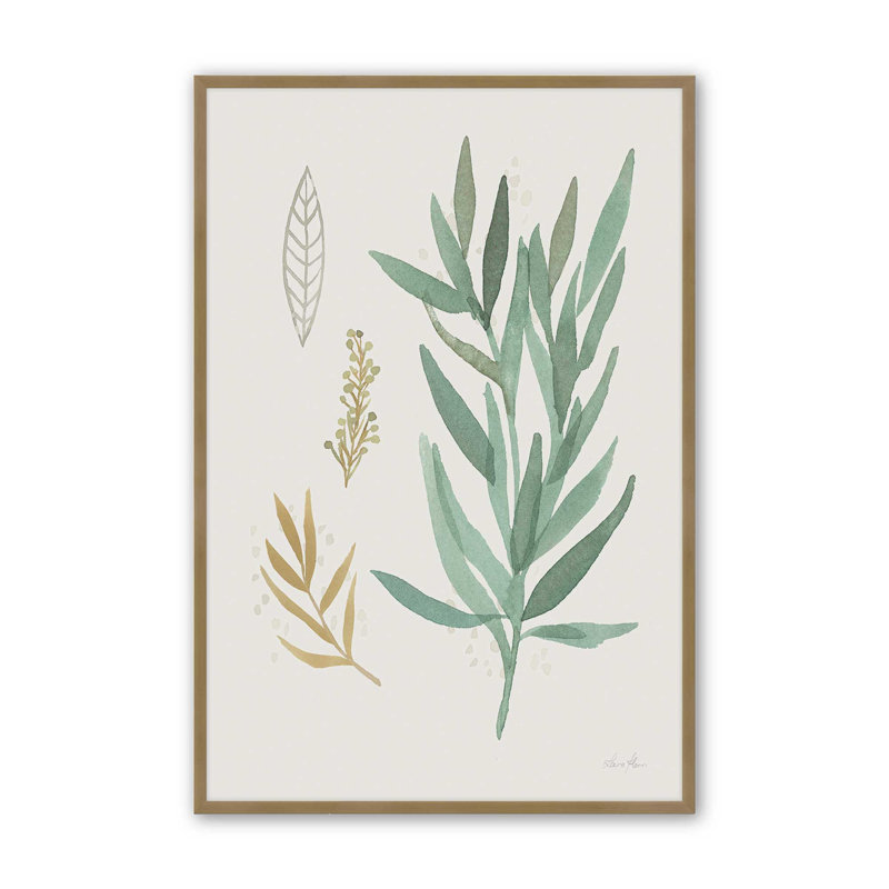 «Earthy Greens in Bloom IV», reproduction, Cadre d'angle ouvert brossé doré, H 15,25 po x l 12,25 po