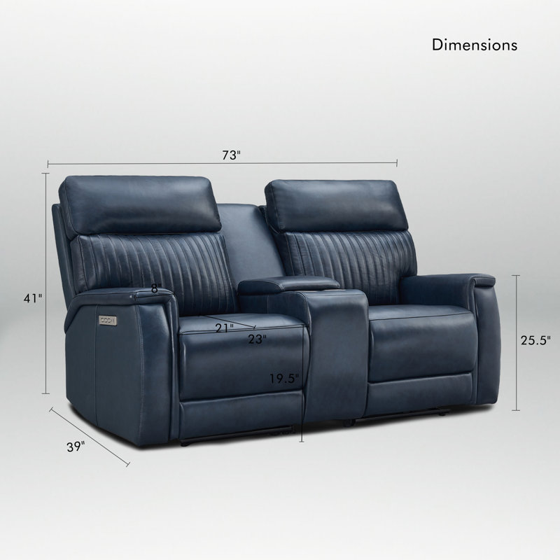 Liudgardas Triple-Motor Zero Gravity Reclining Couch Leather Sofa with USB & USB-C Charging, Blue/Navy Genuine Leather