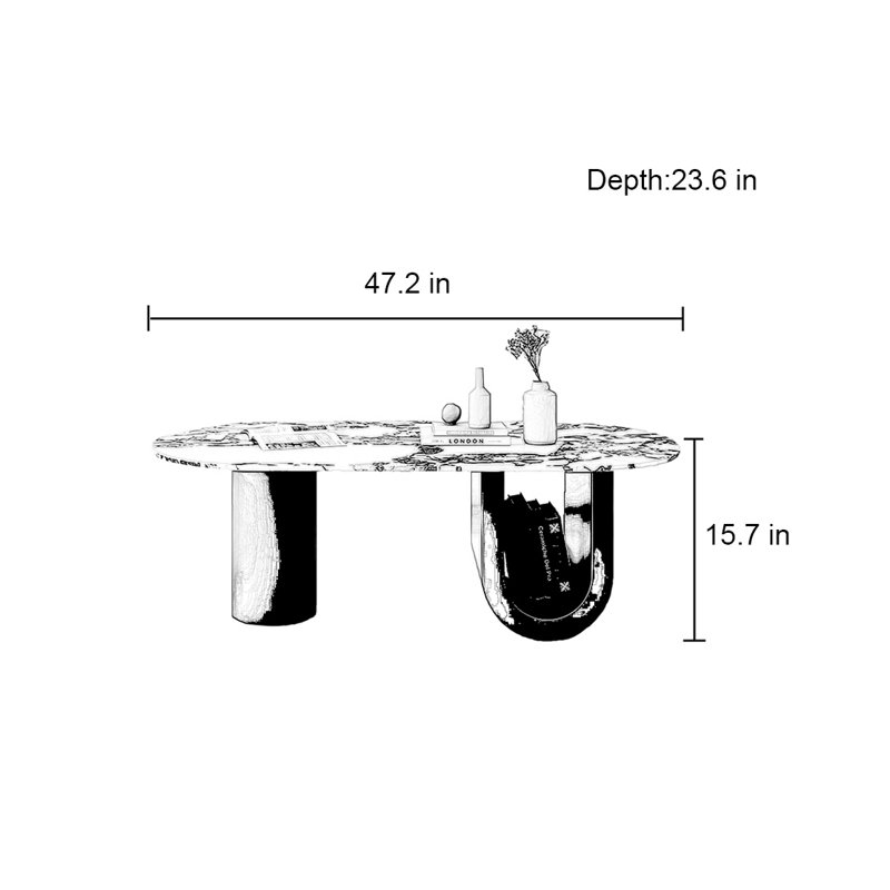 Table basse créative Creative, Blanc, H 15,7 po x l 47,2 po x P 23,6 po, Noir / blanc
