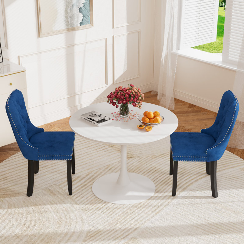 Round Pedestal Dining Set with 2 chairs, White/White, Blue