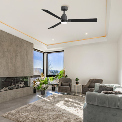 Ventilateur de plafond mince à 3 pales de 52 pouces avec télécommande et matériel noir avec pales réversibles en bois noir ou patiné