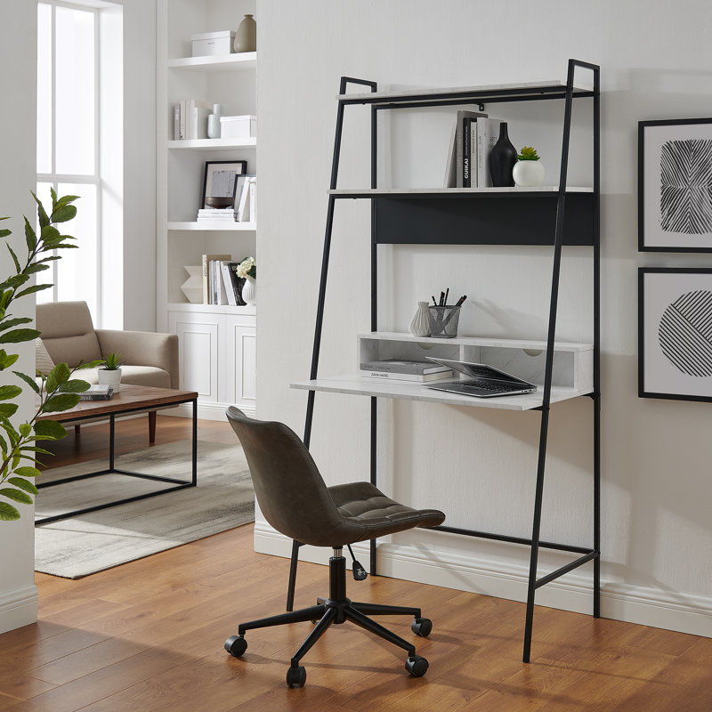 Walburg Metal Base Leaning / Ladder Desk, White Marble