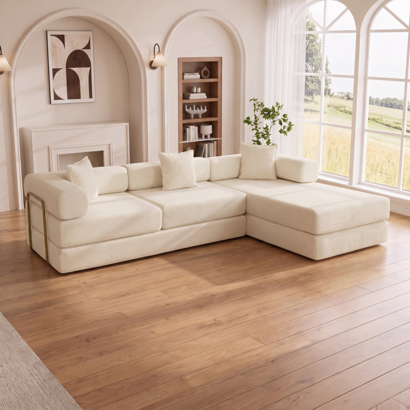 Canapé modulaire en L 108 po avec méridienne modulaire en L, canapé-lit convertible escamotable sans assemblage requis, Beige