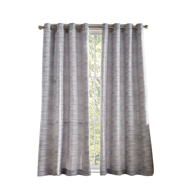 Offset Grid Grommet Light Filtering in Deep Blue Curtain Panel Pair (Set of 2), 50.00" W x 108.00" L