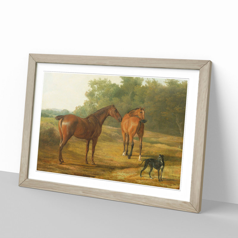 Horses and Hound by Jacques-Laurent Agasse - Picture Frame Painting, 48cm H x 65cm W x 2cm D, Oak Framed