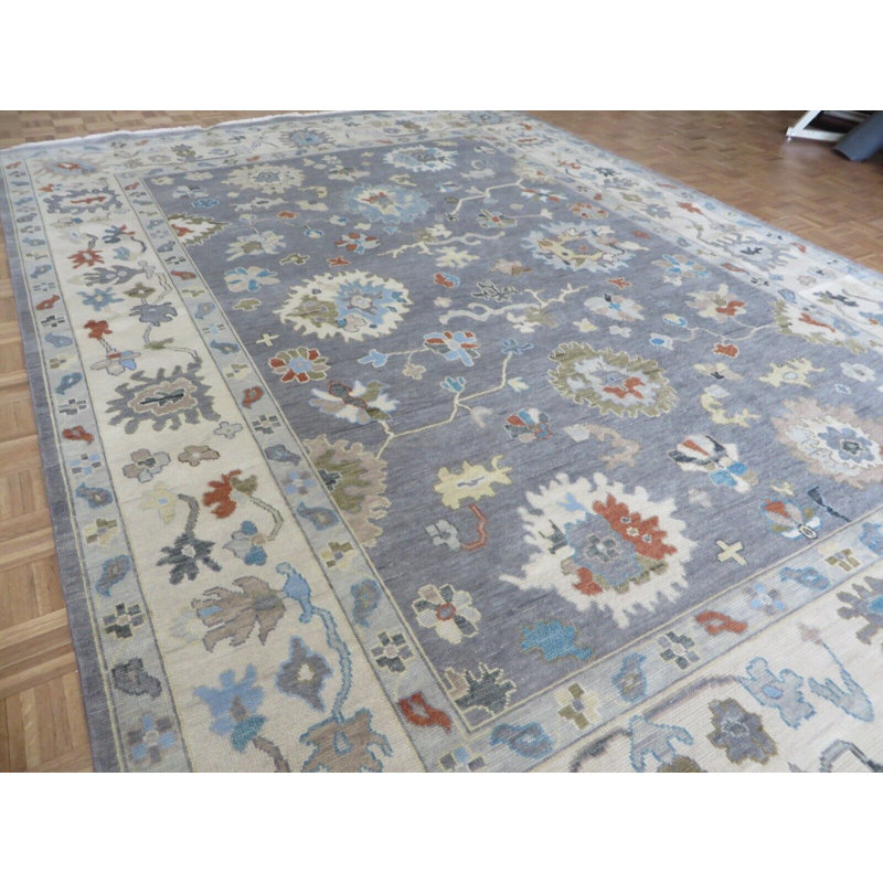Hand Knotted Dark Grey Oushak Oriental Rug