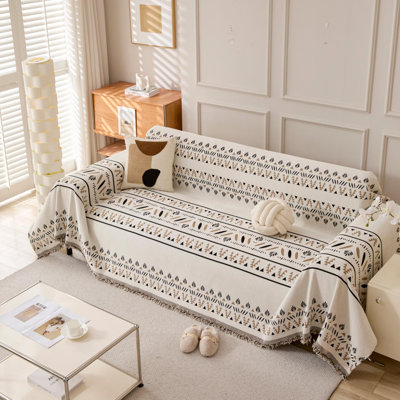Slipcover Boho Tribal Geometric Print Tassel Sofa Throw Blanket Soft Woven Chenille Couch Cover Furniture Protector With Fringe Detailing