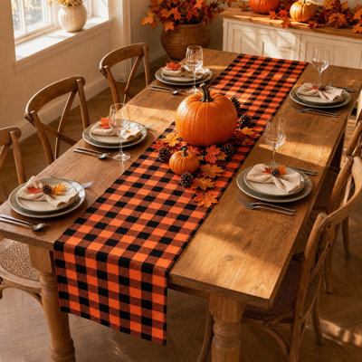 Halloween Decor Autumns Table Runner Lattice Halloween Long Tablecloth Orange Table Decoration Tablecloth Party Decoration Decor For CoffeeTables And