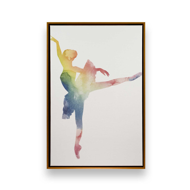 Silhouette arc-en-ciel aquarelle ballet I, H 30,75 po x l 20,75 po, Cadre flottant, Or poli