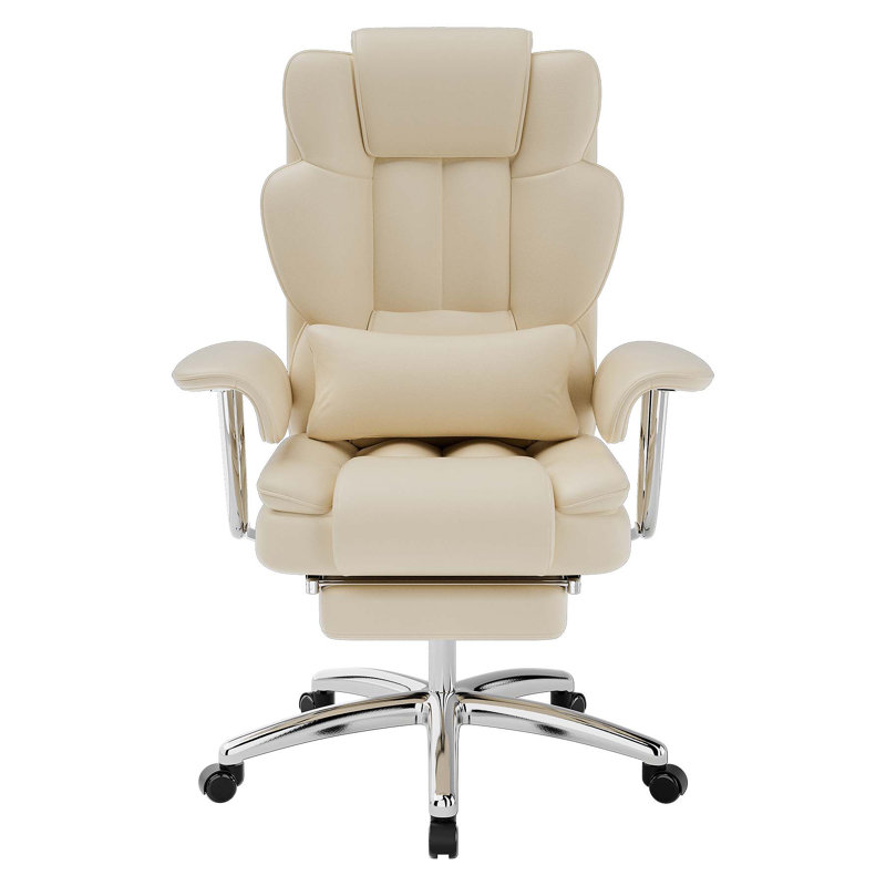 Chaise de bureau ergonomique Mid-Century à hauteur réglable et pivotante avec tissu respirant pour le bureau personnel, Beige