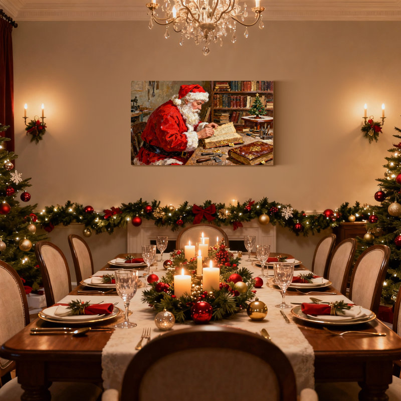 Ensemble de 3 reproductions d'art sur toile, père Noël, lecture en atelier avec arbre de Noël, H 16 po x l 24 po