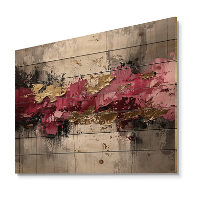 Expressionnisme de l'or rose foncé Fusion III - art mural en bois néo-expressionniste - sur bois de pin naturel