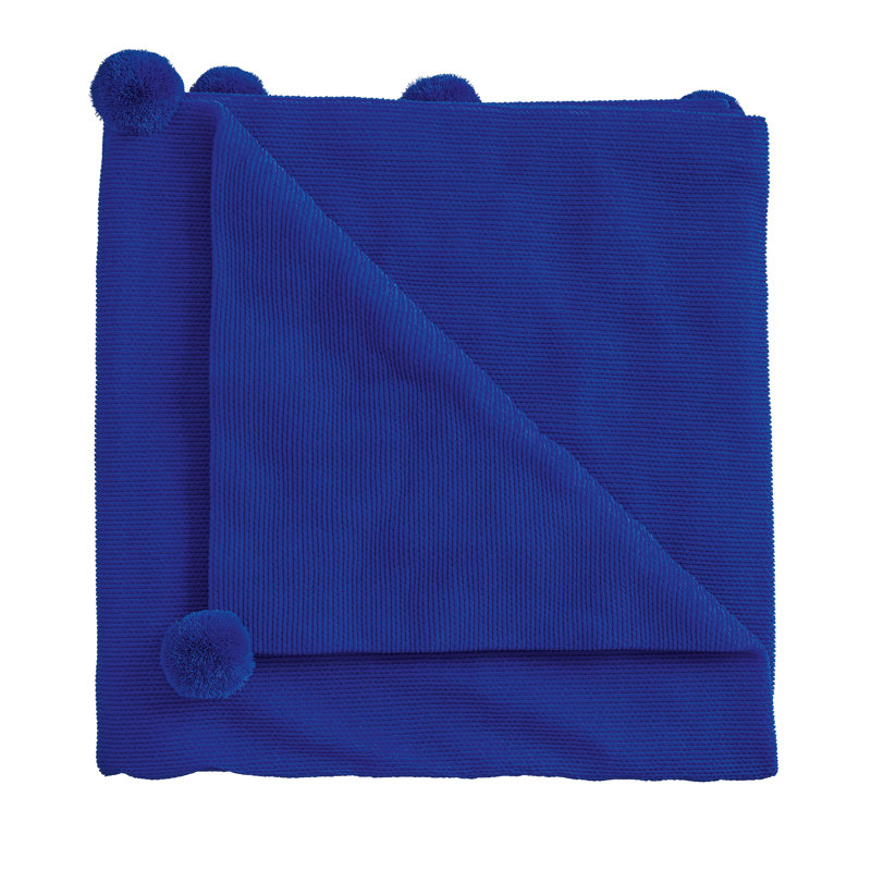 Pom Pom Knit Throw, Navy