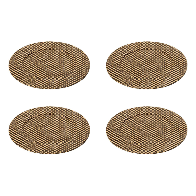 Set of Four 33cm Dia Pandanus Black and Natural Charger Plates, Black/Natural