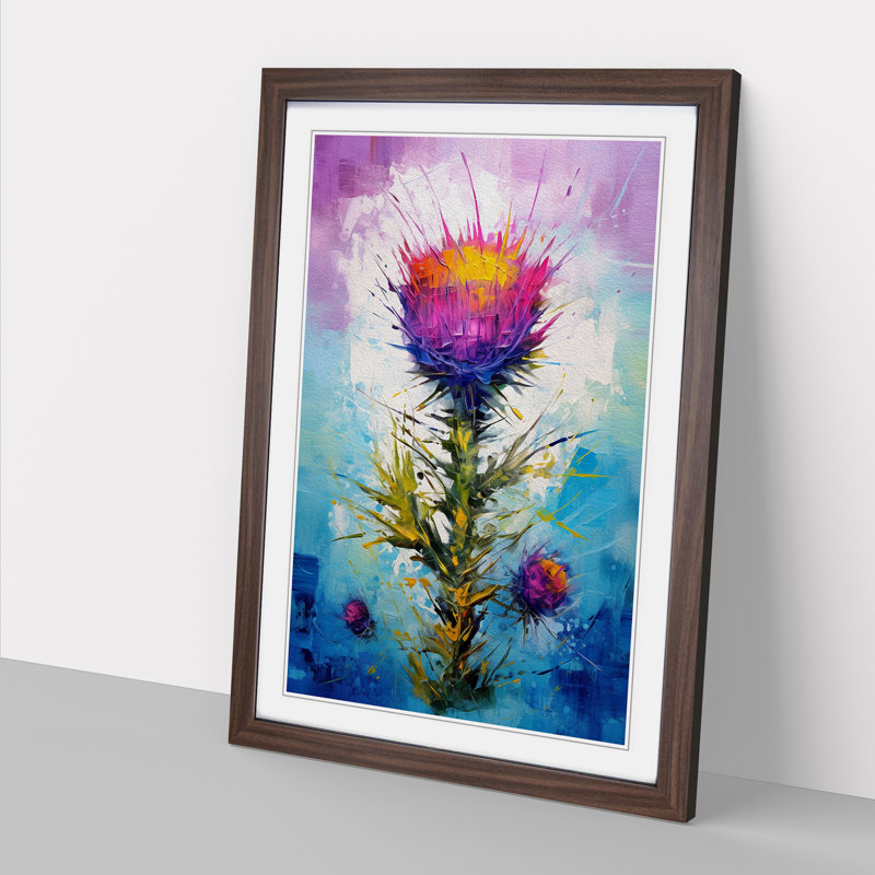 Thistle Abstract No.2 - Single Picture Frame Print on Wood, Walnut Framed, 34cm H x 25cm W