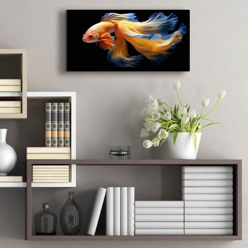 «Fighting Fish Blue and Yellow» par Epic Portfolio, art mural en verre acrylique, H 12 po x l 24 po