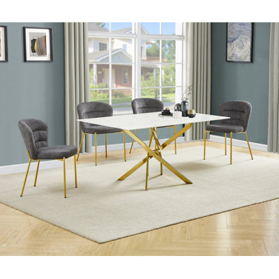 Ensemble de salle à manger rectangulaire en verre avec revêtement en marbre blanc avec chaises moelleuses