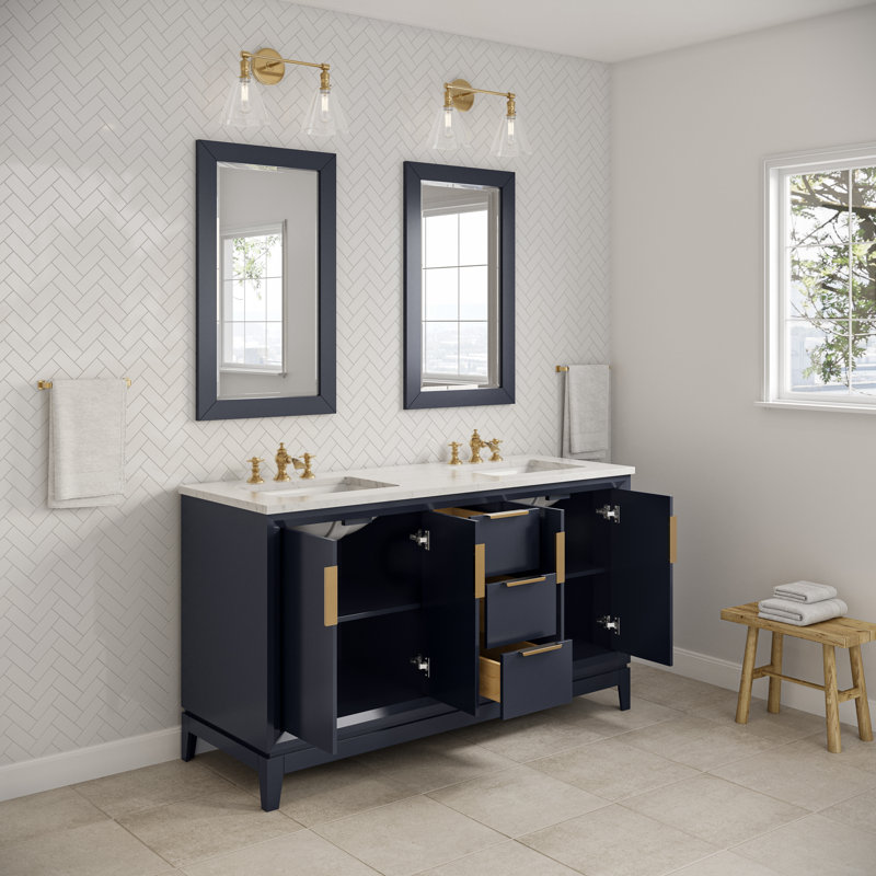 Meuble-lavabo de comptoir en marbre blanc 60 "Elizabeth de Elizabeth avec robinet Elizabeth, Bleu monarque, Cascade