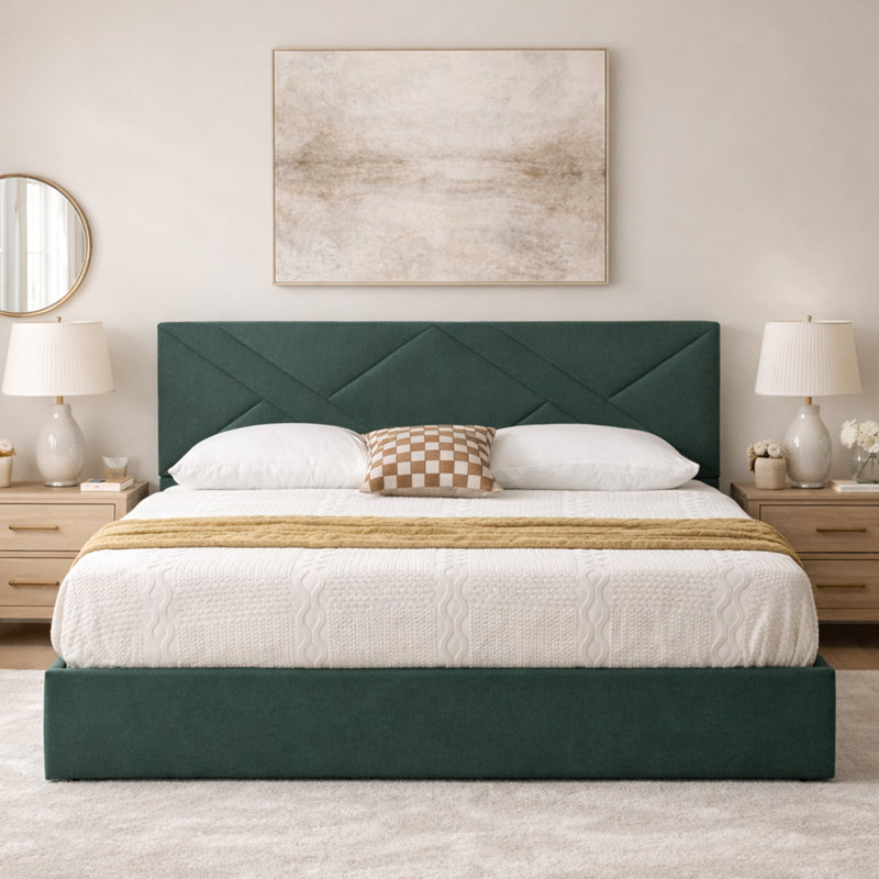 Lit plateforme tapissier avec rangement Gaillarde, Très grand, Vert