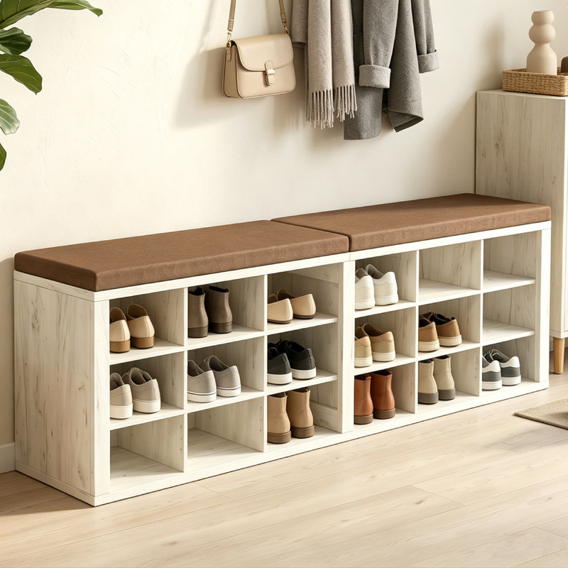 Banc de rangement pour chaussures 18 paires, banc de rangement pour hall d'entrée, Brun / Beige