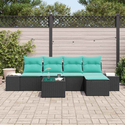 Ensemble de canapé vidaXL avec coussin 6 pièces synthétique noir: rotin de polyester