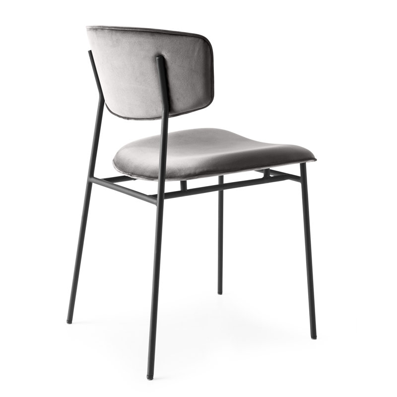Fifties Metal Chair with Upholstered Seat and Back, Ash Gray Venice, Matte Black