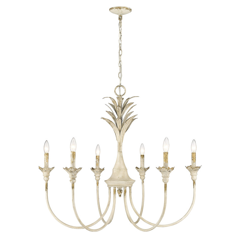 Lustre classique à 6 lumières de style bougie Schiff, Ivoire antique