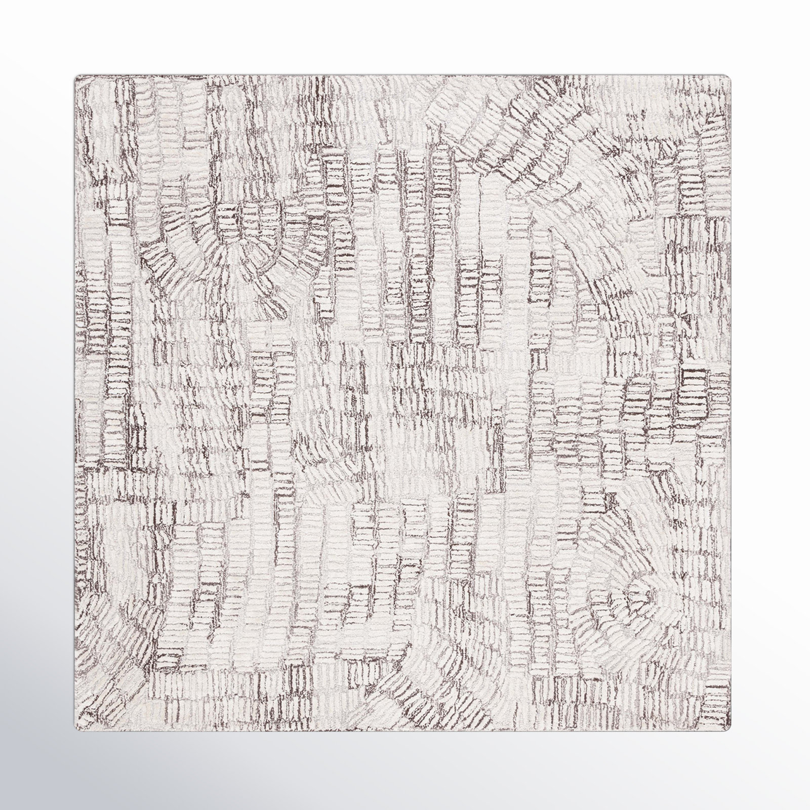 Ashwin Brown Ivory Hand-Tufted Abstract Rug, Square 6'