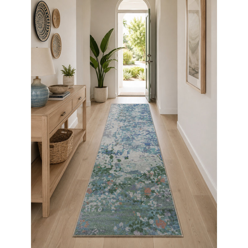 Tapis décoratif lavable à motif glacé bleu glacier, Rectangle 3 pi 4 po x 5 pi