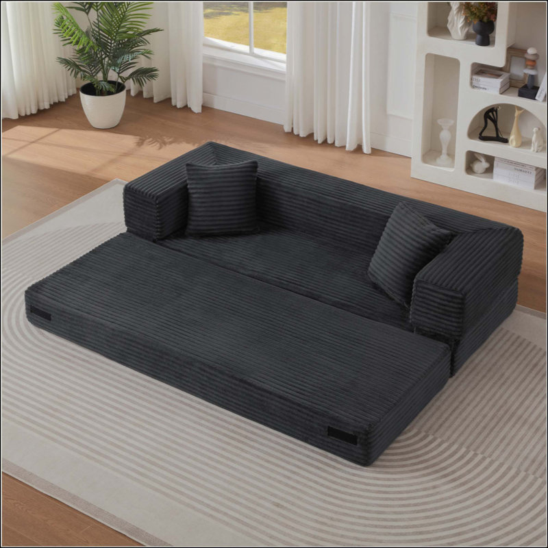 Modern Cord Sofa With Stylish Appearance, Classic Square Design, Unique Two-Tier Design, Convertible Into A Bed, Ideal For Apartments And Large Spaces.