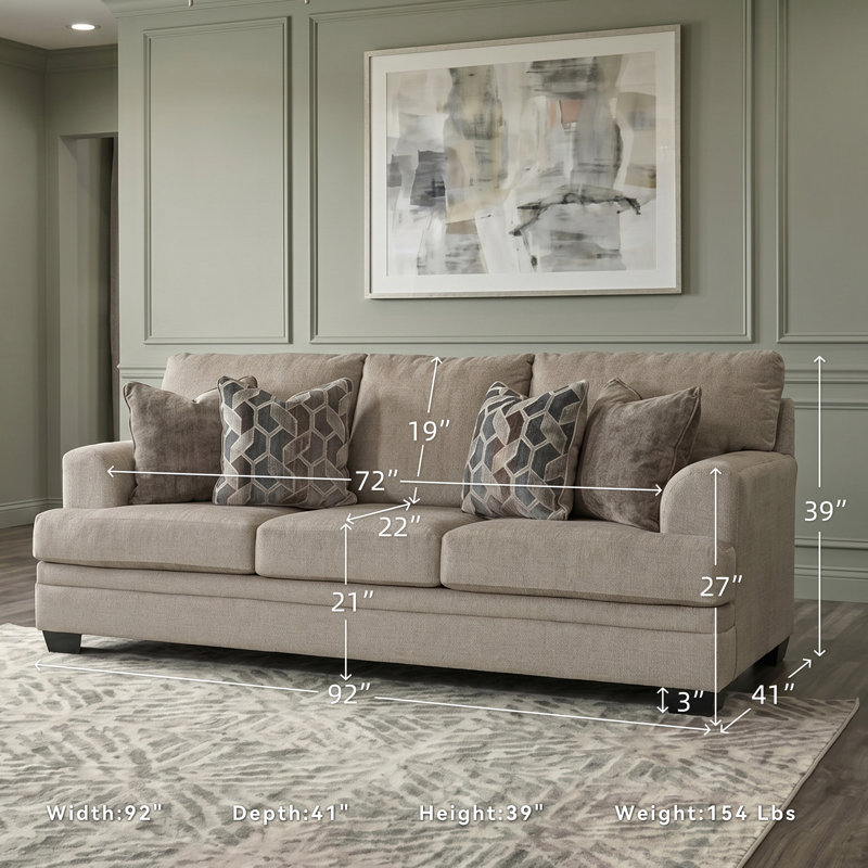 Fiarvale Upholstered 92'' Sofa, Beige 100% Polyester