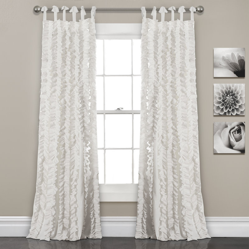Paire de rideaux semi-transparents Sophia Ruffle, Blanc