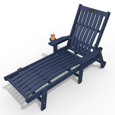 Pakkdiarie Outdoor Chaise Lounge Chair with Cup Holder Wheels, Easy-Movable HDPE Patio Lounger Chairs for Deck, Garden, Poolside,Patios,Lawn, Backyard by Latitude Run
