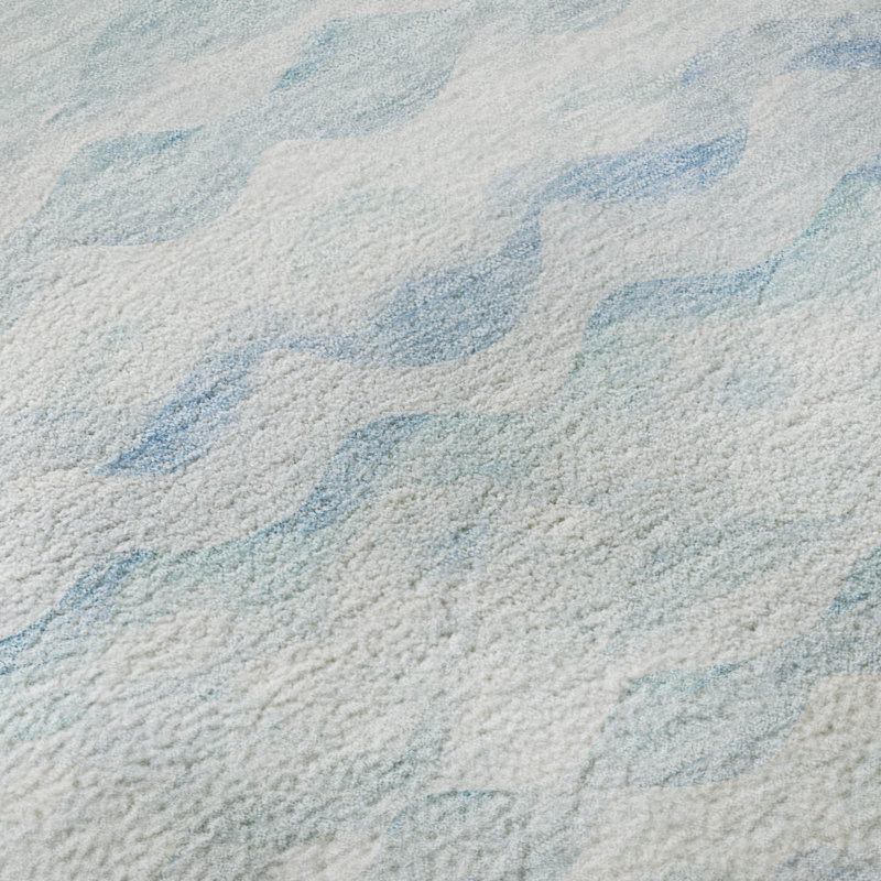 Blue Rectangular Washable Synthetic Stripe Rug 30" x 20"