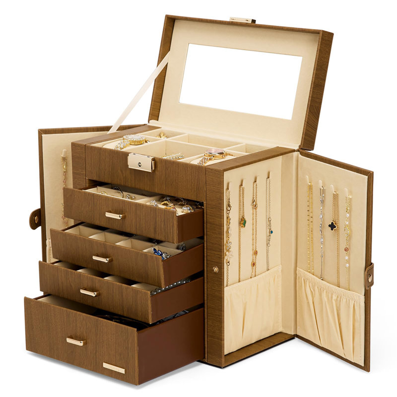 Boîte à bijoux en cuir synthétique, Brun