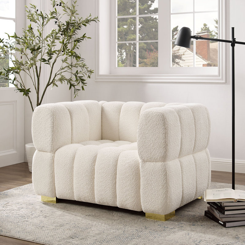 Fauteuil d'appoint rembourré Makirah, Boucle blanc