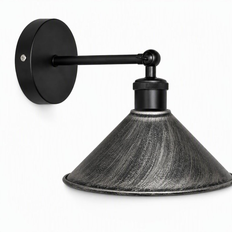 Industrial Adjustable Wall Sconce with Conical Shade, Brushed Silver