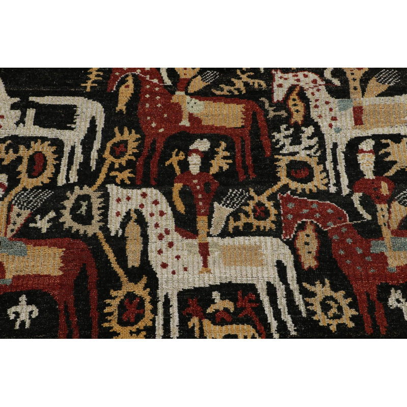 Tribal Rug In Black, Red And White Pictorial Pattern By Rug & Kilim, Rectangle 10' x 14'