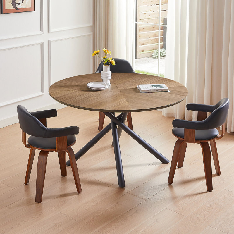 Round MDF Dining Table(Only Table), Walnut, 29.75"H x 53.14"L x 53.14"W