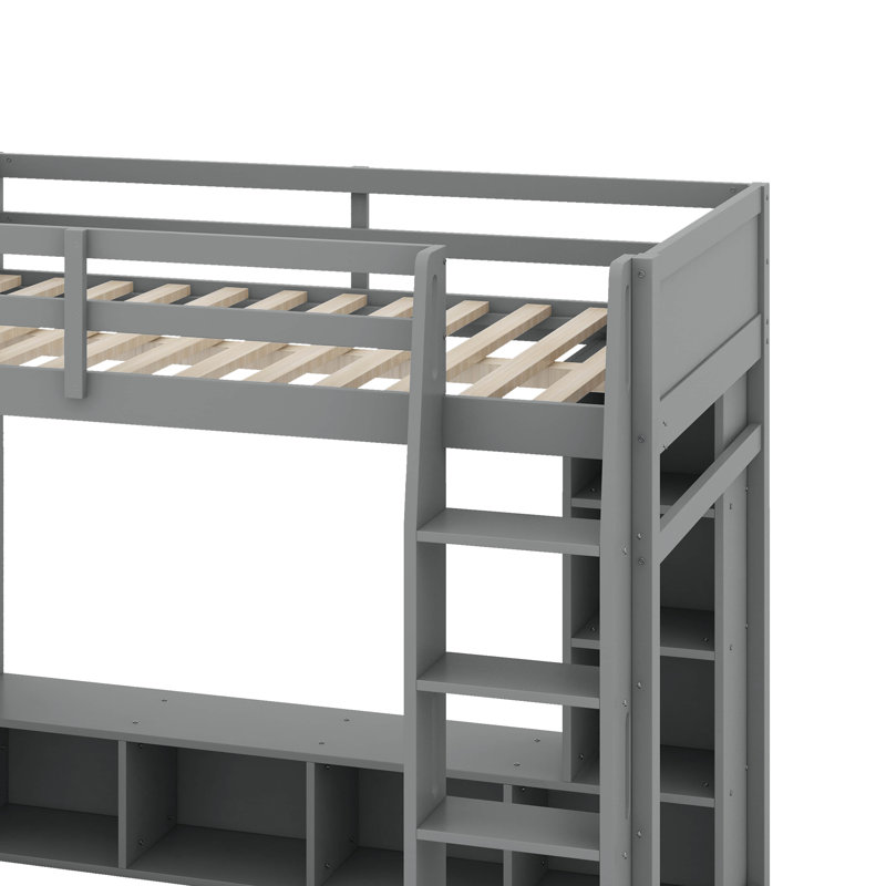 Lit mezzanine double pleine grandeur avec bureau, tablettes multiples, DEL et portemanteau suspendu