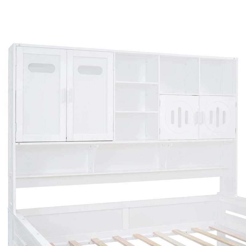 Lit de jour en bois avec tiroirs, armoire et tablette tout-en-un, Lit simple, Blanc