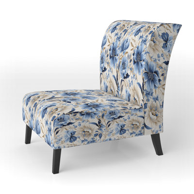 Coastal Retreat Ii Boho Pattern - Upholstered Bohemian Slipper Chair, Blue Accent Chair