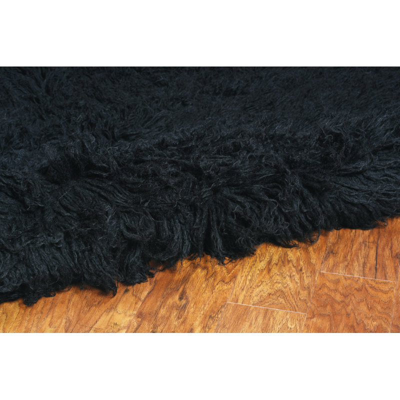 Handmade Black Wool Shag Rug 4' x 6'