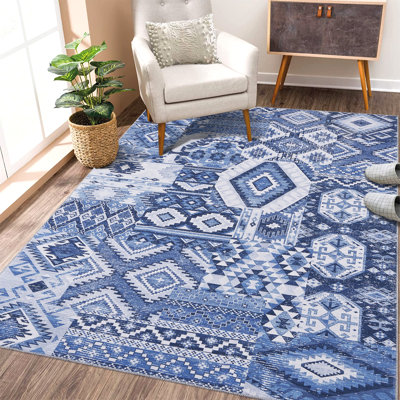Vintage Boho Area Rug Washable Patchwork Floor Cover Traditional Geometric Throw Carpet