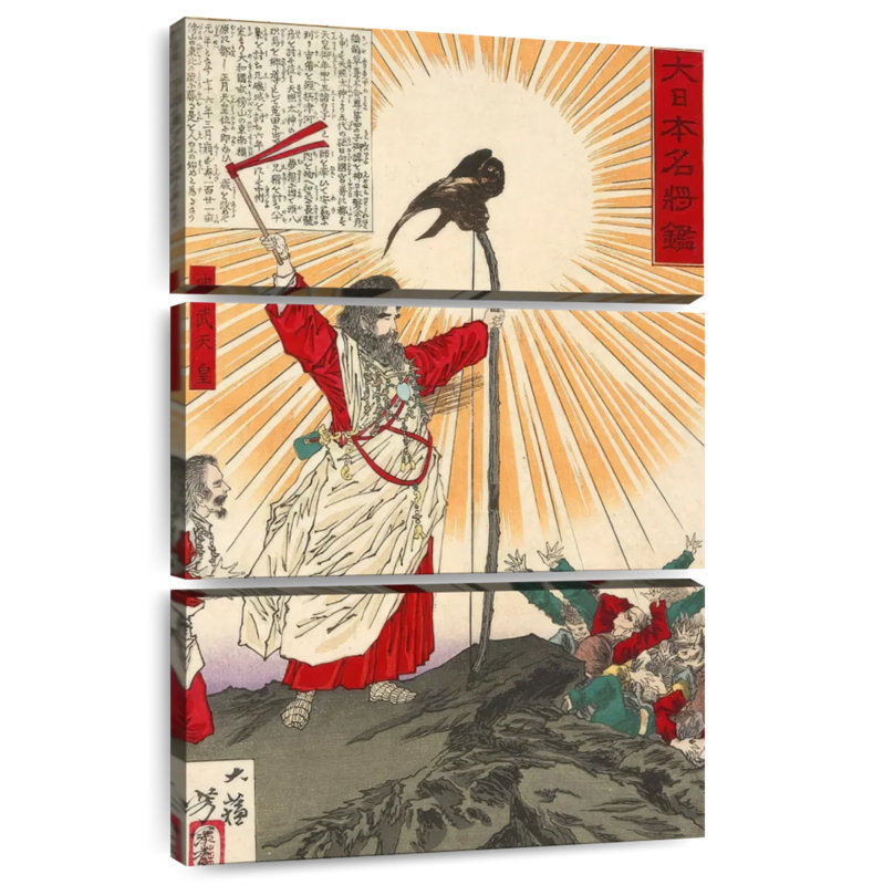 Leisha, empereur Jimmu avec son arc et son cerf-volant, H 74 po x l 48 po