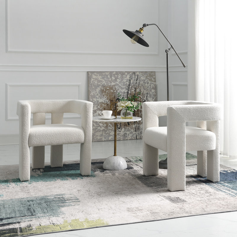 Cleaven 24" Wide Small Fully Assembled Boucle Upholstered Armchair, Beige Polyester Blend