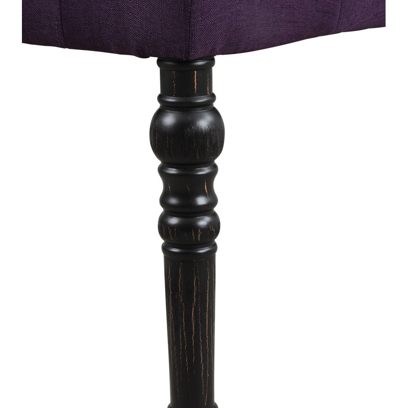 Banc de salle à manger touffeté à pieds tournés, mauve