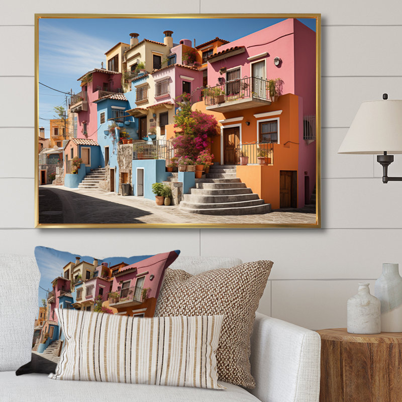 «Colorful Mexico Colorful Casas This VII», reproduction d'art sur toile, Cadre flottant doré, H 16 po x l 32 po x P 1 po