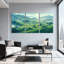 «Landscape & Nature Mountain Landscape with Green Fields and Misty Vallées», ensemble de 3 impressions sur toile-1557412325